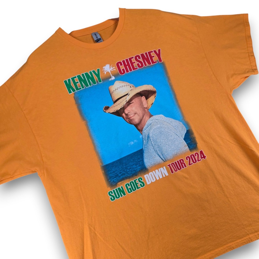 Kenny Chesney Sun Goes Down Tour 2024 T Shirt Mens 2XL Orange Cotton Graphic Tee